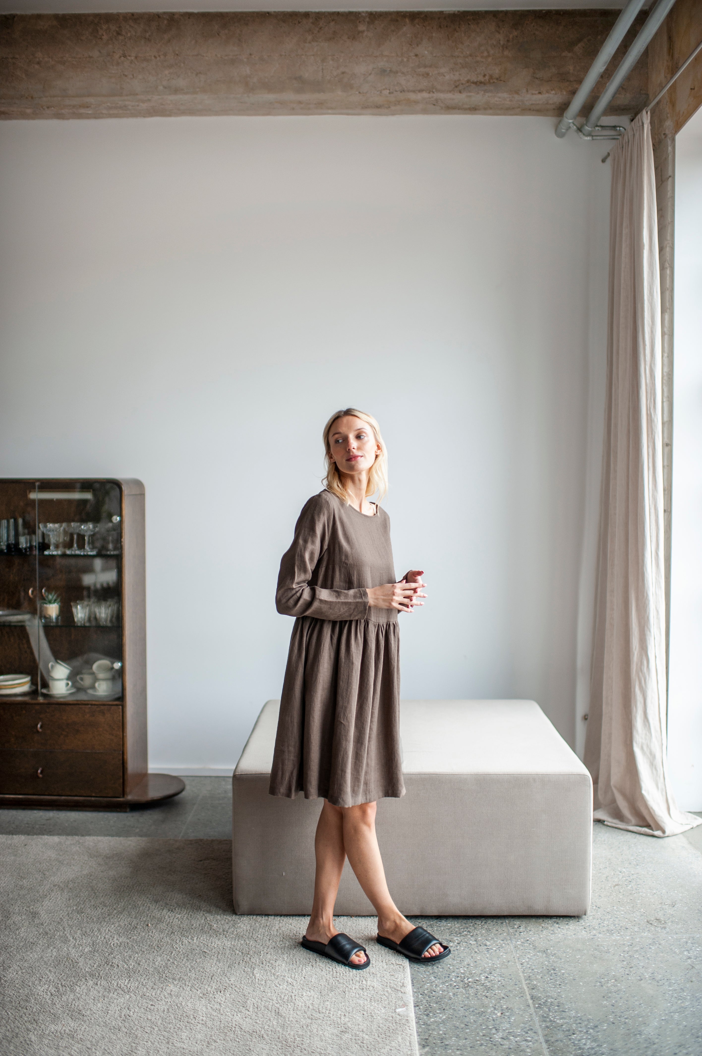 Walnut Brown Linen Smock Dress – Sand Snow Linen