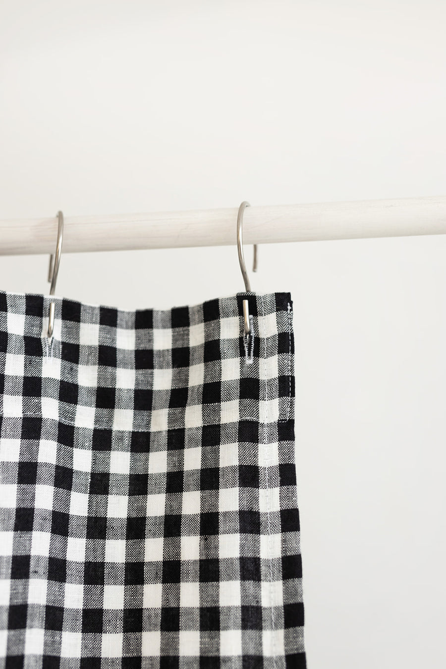 Waterproof Black Gingham Linen Shower Curtain 140cm / 55'' width