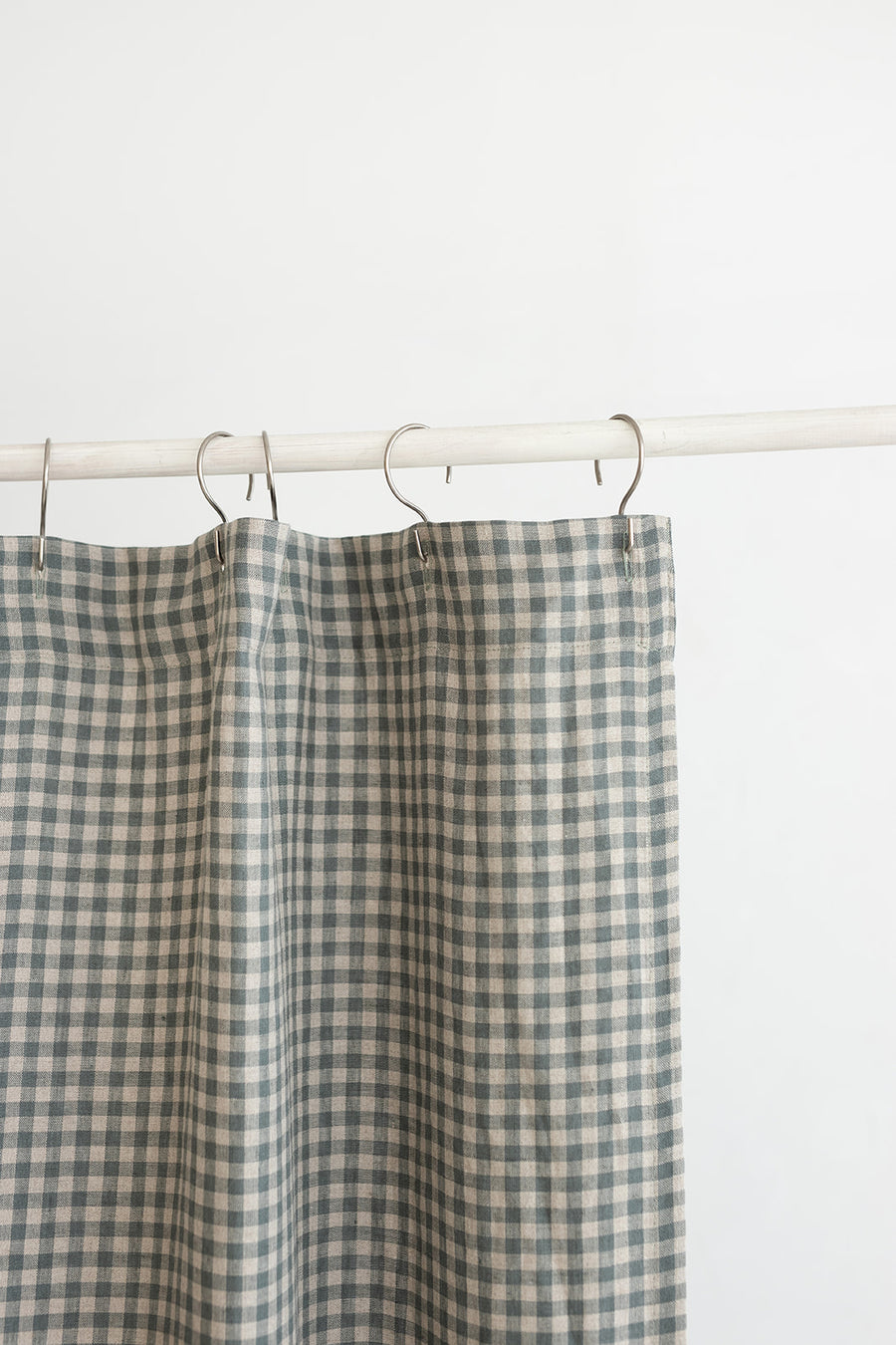 Waterproof Gray Green Gingham Linen Shower Curtain 140cm / 55'' width