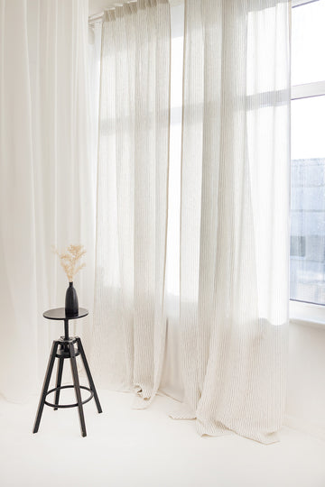 Milky White Pinstripe Linen Curtain