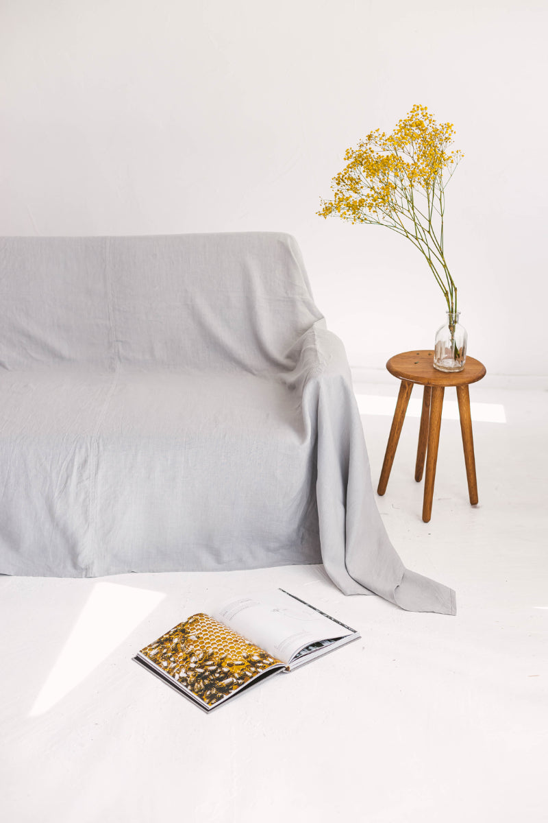 Linen Couch Cover Sand Snow Linen