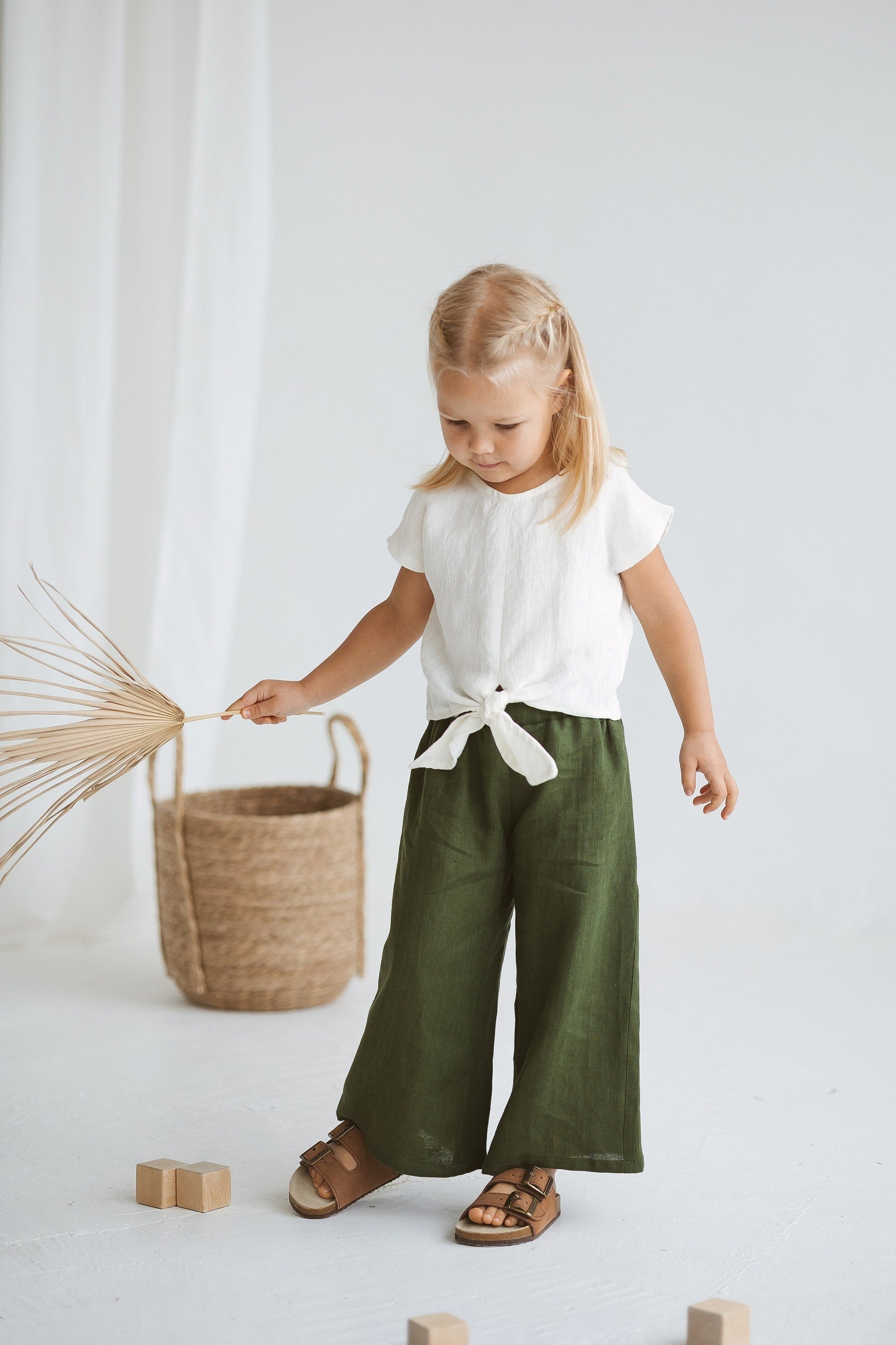 Girls Wide Leg Linen Pants – Sand Snow Linen